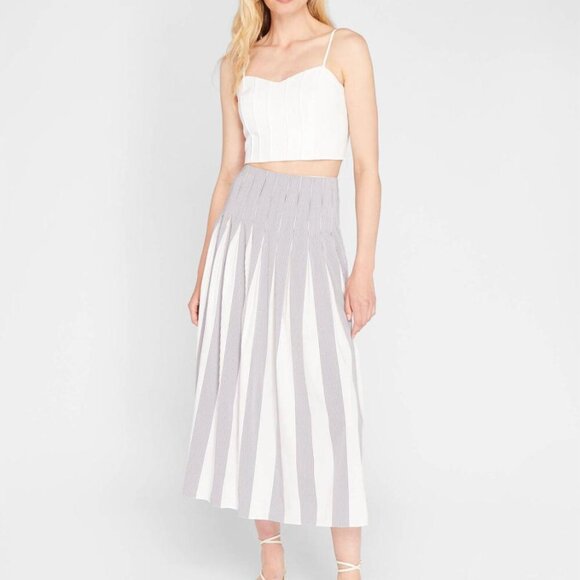 Women's Club Monaco Pleated Stripe Skirt - Navy/White size 2 - Picture 1 of 8